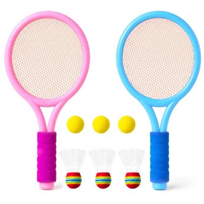 FuYelng 8 peças Raquete Badminton Set Kids com 3 babados e 3 ténis Raquetes Badminton leve para crianças, para interiores e exteriores interação entre pais e filhos desenvolvimento de motor: FuYelng 8 peças Raquete Badminton Set Kids com 3 babados e 3 ténis Raquetes Badminton leve para crianças, para interiores e exteriores interação entre pais e filhos desenvolvimento de motor: