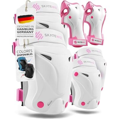 SKATEWIZ Proteções patins para menina, patins de gelo joelheiras para crianças, protetores de criança protetores BMX, patinação em linha joelheiras menina PROTECT-1 tamanho S rosa SKATEWIZ Proteções patins para menina, patins de gelo joelheiras para crianças, protetores de criança protetores BMX, patinação em linha joelheiras menina PROTECT-1 tamanho S rosa