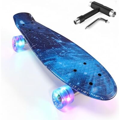 Baroni Toys Skate para crianças a partir dos 3 anos, skate completo com rodas LED luminosas sem pilhas, ferramenta T-Tool para ajuste intergatório, 56 x 14,5 x 12 cm Baroni Toys Skate para crianças a partir dos 3 anos, skate completo com rodas LED luminosas sem pilhas, ferramenta T-Tool para ajuste intergatório, 56 x 14,5 x 12 cm