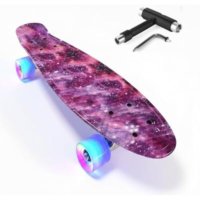 Baroni Toys Skate para crianças a partir dos 3 anos, skate completo com rodas LED luminosas sem pilhas, ferramenta T-Tool para ajuste intergatório, 56 x 14,5 x 12 cm Baroni Toys Skate para crianças a partir dos 3 anos, skate completo com rodas LED luminosas sem pilhas, ferramenta T-Tool para ajuste intergatório, 56 x 14,5 x 12 cm
