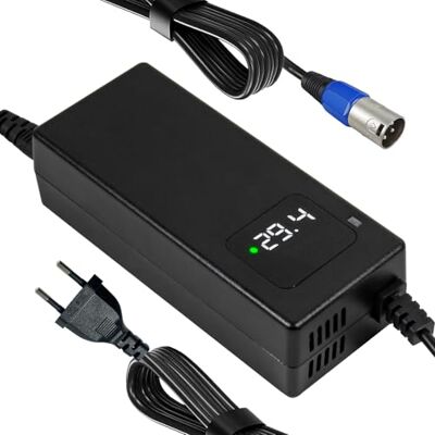 YANGZIDIANYUAN Carregador de bateria 24V, para bateria de íons de lítio de 29,4V para cadeira de rodas elétrica, patinete elétrico, bicicleta elétrica, com certificação de segurança CE, conector XLR de 18mm YANGZIDIANYUAN Carregador de bateria 24V, para bateria de íons de lítio de 29,4V para cadeira de rodas elétrica, patinete elétrico, bicicleta elétrica, com certificação de segurança CE, conector XLR de 18mm