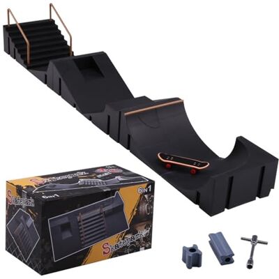 KINDLUME Pista Skate dedos, Skate Park Fingerboard, Finger Skate Tech Deck, conjunto de parque modular com 6 rampas e ferramenta, para truques, jogo educativo, presente crianças KINDLUME Pista Skate dedos, Skate Park Fingerboard, Finger Skate Tech Deck, conjunto de parque modular com 6 rampas e ferramenta, para truques, jogo educativo, presente crianças