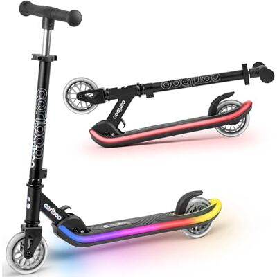 Cariboo Skate para crianças de 2 rodas com luzes LED, 5 modos multicoloridos e 6 cores sólidas, altura ajustável, dobrável, ABEC7, LEDstar Cariboo Skate para crianças de 2 rodas com luzes LED, 5 modos multicoloridos e 6 cores sólidas, altura ajustável, dobrável, ABEC7, LEDstar