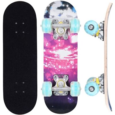 ERNAN Skateboard, skate completo profissional de 17 x 5 polegadas, 7 camadas skate de madeira de ácer com rolamento ABEC-7 para menino menina ERNAN Skateboard, skate completo profissional de 17 x 5 polegadas, 7 camadas skate de madeira de ácer com rolamento ABEC-7 para menino menina