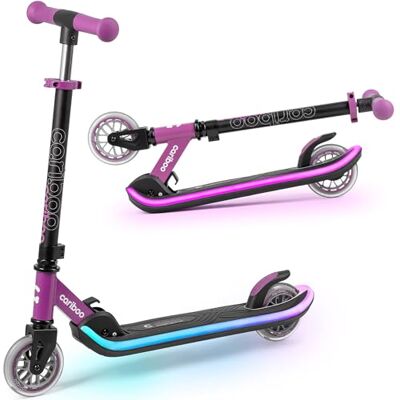 Cariboo Skate para crianças de 2 rodas com luzes LED, 5 modos multicoloridos e 6 cores sólidas, altura ajustável, dobrável, ABEC7, LEDstar Cariboo Skate para crianças de 2 rodas com luzes LED, 5 modos multicoloridos e 6 cores sólidas, altura ajustável, dobrável, ABEC7, LEDstar