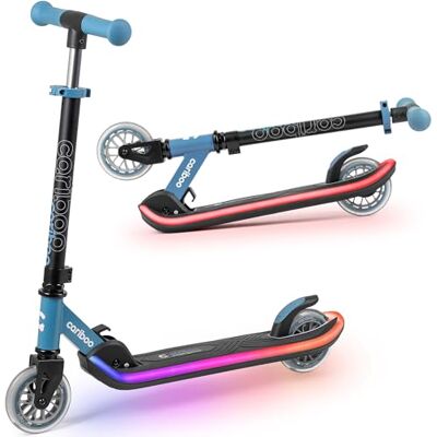 Cariboo Skate para crianças de 2 rodas com luzes LED, 5 modos multicoloridos e 6 cores sólidas, altura ajustável, dobrável, ABEC7, LEDstar Cariboo Skate para crianças de 2 rodas com luzes LED, 5 modos multicoloridos e 6 cores sólidas, altura ajustável, dobrável, ABEC7, LEDstar