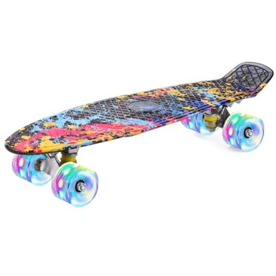 ERNAN Skateboard completo com 22 polegadas Mini Cruiser, rolamentos ABEC-7 e rodas 78A PU para crianças, adultos, iniciantes com rodas Light Up completo skate ERNAN Skateboard completo com 22 polegadas Mini Cruiser, rolamentos ABEC-7 e rodas 78A PU para crianças, adultos, iniciantes com rodas Light Up completo skate