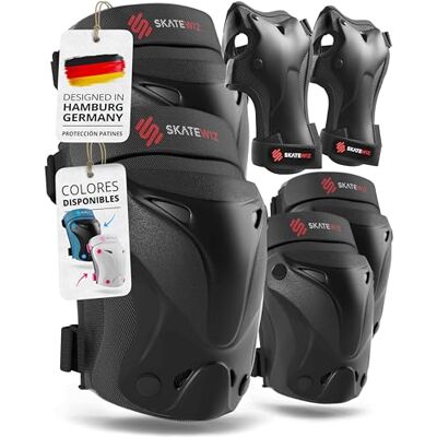 SKATEWIZ Proteções patins para menina, patins de gelo joelheiras para crianças, protetores de criança protetores BMX, patinação em linha joelheiras menina PROTECT-1 tamanho S preto SKATEWIZ Proteções patins para menina, patins de gelo joelheiras para crianças, protetores de criança protetores BMX, patinação em linha joelheiras menina PROTECT-1 tamanho S preto