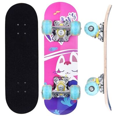 ERNAN Skateboard, skate completo profissional de 17 x 5 polegadas, 7 camadas skate de madeira de ácer com rolamento ABEC-7 para menino menina ERNAN Skateboard, skate completo profissional de 17 x 5 polegadas, 7 camadas skate de madeira de ácer com rolamento ABEC-7 para menino menina