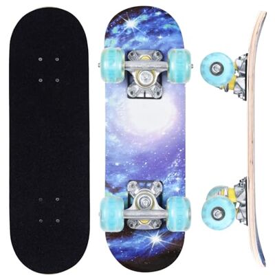 ERNAN Skateboard, skate completo profissional de 17 x 5 polegadas, 7 camadas skate de madeira de ácer com rolamento ABEC-7 para menino menina ERNAN Skateboard, skate completo profissional de 17 x 5 polegadas, 7 camadas skate de madeira de ácer com rolamento ABEC-7 para menino menina