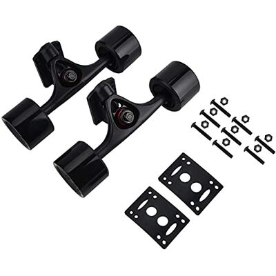 Alomejor Camião Longboard resistente 2 unidades conjunto de trucks para skate com rodas pretas e eixo preto, ideal para skate elétrico ou convencional, alta durabilidade, força e estabilidade em Alomejor Camião Longboard resistente 2 unidades conjunto de trucks para skate com rodas pretas e eixo preto, ideal para skate elétrico ou convencional, alta durabilidade, força e estabilidade em