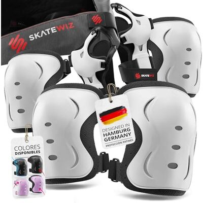 SKATEWIZ Joelheiras patins para adultos joelheiras Skate, proteções de mulher proteção para adultos, kit de proteção patins de gelo impacto tamanho L branco SKATEWIZ Joelheiras patins para adultos joelheiras Skate, proteções de mulher proteção para adultos, kit de proteção patins de gelo impacto tamanho L branco