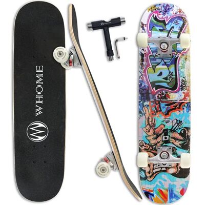 WHOME Pro Skateboard completo para menino e menina/adulto principiante/Pro, 31 x 8 polegadas, skate padrão, 8 camadas, Alpine Maple Deck ABEC-9, inclui T-Tool WHOME Pro Skateboard completo para menino e menina/adulto principiante/Pro, 31 x 8 polegadas, skate padrão, 8 camadas, Alpine Maple Deck ABEC-9, inclui T-Tool