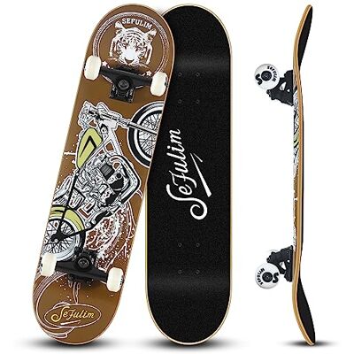 sefulim Skate , skate completo para adultos, iniciantes e crianças, skate profissional côncavo de dupla batida de ácer canadense de 7 camadas de 31 x 8 polegadas sefulim Skate , skate completo para adultos, iniciantes e crianças, skate profissional côncavo de dupla batida de ácer canadense de 7 camadas de 31 x 8 polegadas