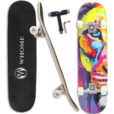 WHOME Pro Skateboard completo para menino e menina/adulto principiante/Pro, 31 x 8 polegadas, skate padrão, 8 camadas, Alpine Maple Deck ABEC-9, inclui T-Tool WHOME Pro Skateboard completo para menino e menina/adulto principiante/Pro, 31 x 8 polegadas, skate padrão, 8 camadas, Alpine Maple Deck ABEC-9, inclui T-Tool