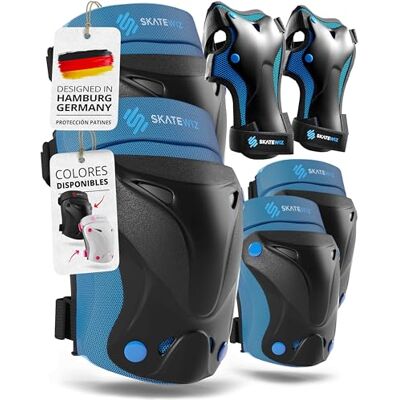 SKATEWIZ Proteções para Patins Menina, Patins de Gelo Joelheiras para Crianças, Proteções para Crianças Protetores BMX, Patinação em Linha Joelheiras para Menina PROTECT-1 Tamanho S Azul SKATEWIZ Proteções para Patins Menina, Patins de Gelo Joelheiras para Crianças, Proteções para Crianças Protetores BMX, Patinação em Linha Joelheiras para Menina PROTECT-1 Tamanho S Azul