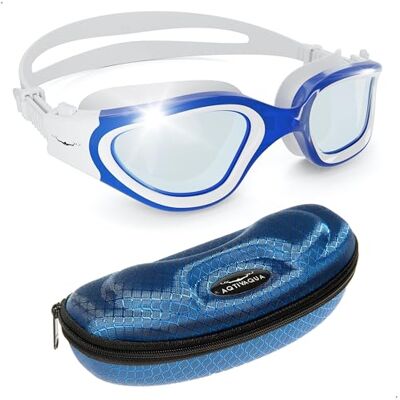 AqtivAqua DX Óculos de natação polarizados para homem óculos de piscina menino mulher menina (azul branco, fotográfico) AqtivAqua DX Óculos de natação polarizados para homem óculos de piscina menino mulher menina (azul branco, fotográfico)