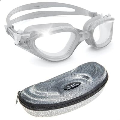 AqtivAqua Óculos de Natação Homem Óculos de Piscina Criança Mulher Menina DX-C (Transparente Branco, Lente Clara) AqtivAqua Óculos de Natação Homem Óculos de Piscina Criança Mulher Menina DX-C (Transparente Branco, Lente Clara)