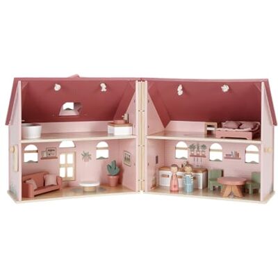 Little Dutch Casa de muñecas de madera portátil y plegable con muchos accesorios y figuras de juego, muebles rosa Little Dutch Casa de muñecas de madera portátil y plegable con muchos accesorios y figuras de juego, muebles rosa