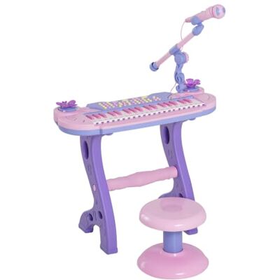 HOMCOM Piano infantil 37 teclas teclado eletrónico para crianças + 3 rosa Jogo de piano, presente, brinquedo educativo, microfone, tamborete, luzes, 22 músicas, USB/MP3, karaoke HOMCOM Piano infantil 37 teclas teclado eletrónico para crianças + 3 rosa Jogo de piano, presente, brinquedo educativo, microfone, tamborete, luzes, 22 músicas, USB/MP3, karaoke