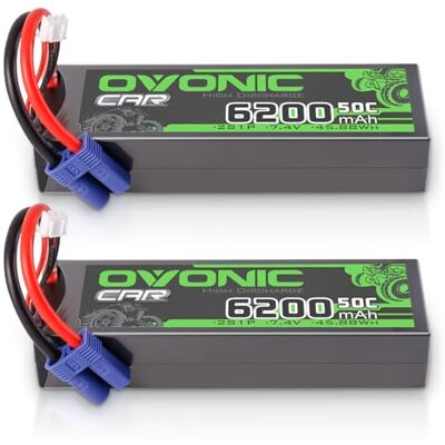 OVONIC 2SLipo Bateria de 6200 mAh 7,4 V 50 C com conector EC5 para RC Auto Evader Truck Truggy BX Quadcopter helicóptero camião barco avião (2 unidades) OVONIC 2SLipo Bateria de 6200 mAh 7,4 V 50 C com conector EC5 para RC Auto Evader Truck Truggy BX Quadcopter helicóptero camião barco avião (2 unidades)