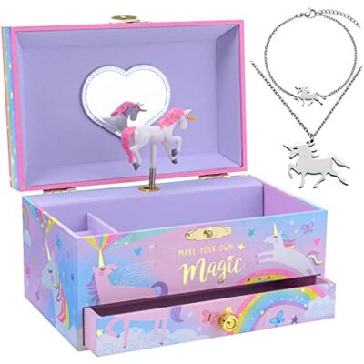 Jewelkeeper Caixa musical de unicórnio e conjunto de joias para meninas 3 presentes de unicórnio para meninas Jewelkeeper Caixa musical de unicórnio e conjunto de joias para meninas 3 presentes de unicórnio para meninas