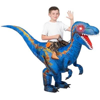 Spooktacular Creations Disfarce de dinossauro insuflável para crianças, olhos de luz LED, impressão digital, disfarce de T-rex insuflável (azul, pequeno) Spooktacular Creations Disfarce de dinossauro insuflável para crianças, olhos de luz LED, impressão digital, disfarce de T-rex insuflável (azul, pequeno)