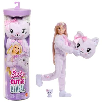 Barbie Cutie Reveal série abracitos boneca com disfarce de gatinho e acessórios, incluindo 10 surpresas, uma função de mudança de cor e um minimascota, Barbie Cutie Reveal série abracitos boneca com disfarce de gatinho e acessórios, incluindo 10 surpresas, uma função de mudança de cor e um minimascota,
