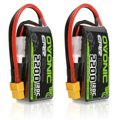 OVONIC 3s Lipo Bateria de polímero de lítio (11,1 V, 120 C, 2200 mAh, com conector XT60, para helicóptero de avião telecomandado 1:14, 2 unidades) OVONIC 3s Lipo Bateria de polímero de lítio (11,1 V, 120 C, 2200 mAh, com conector XT60, para helicóptero de avião telecomandado 1:14, 2 unidades)