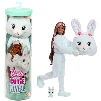 Barbie Cutie Reveal série abracitos boneca com disfarce de coelho e acessórios, incluindo 10 surpresas, uma função de mudança de cor e um minimascota, Barbie Cutie Reveal série abracitos boneca com disfarce de coelho e acessórios, incluindo 10 surpresas, uma função de mudança de cor e um minimascota,