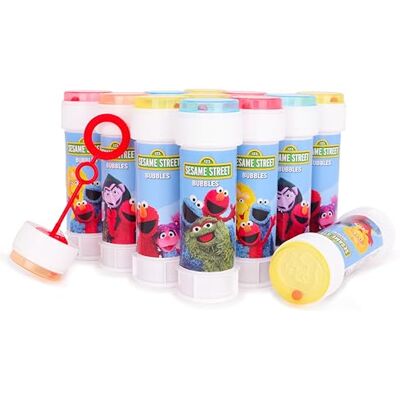 Toyland ® Pacote de 12 frascos de bolhas Sesame Street com varinhas, solução de 60 ml e tampa labirinto inovadora: brinquedo para sacos de festa e pequenos presentes Toyland ® Pacote de 12 frascos de bolhas Sesame Street com varinhas, solução de 60 ml e tampa labirinto inovadora: brinquedo para sacos de festa e pequenos presentes