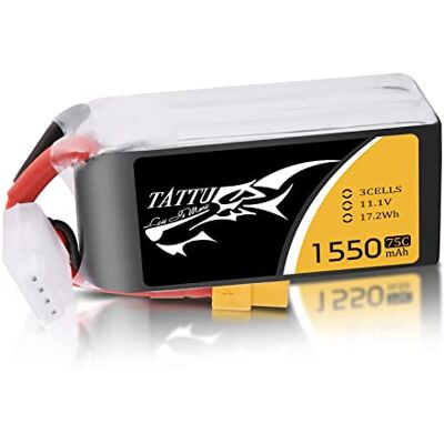 TATTU 3s Lipo bateria 1550 mAh 75C 11,1 V com XT60 conector para FPV Racing RC Quadcopter helicóptero avião multimotor passatempo DIY TATTU 3s Lipo bateria 1550 mAh 75C 11,1 V com XT60 conector para FPV Racing RC Quadcopter helicóptero avião multimotor passatempo DIY