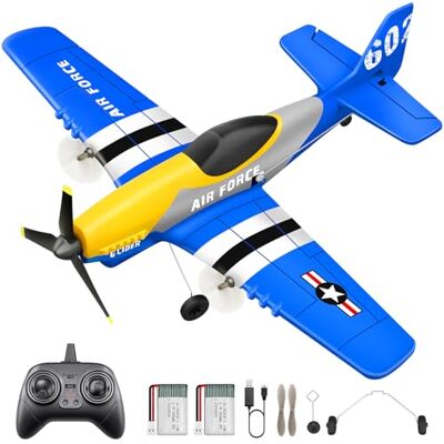 HAWK'S WORK 3 canais de avião RC P-51D Mustang, avião remoto pronto a voar, 2,4 GHz estabilizador giratório de 6 eixos, fácil de voar para crianças e iniciantes HAWK'S WORK 3 canais de avião RC P-51D Mustang, avião remoto pronto a voar, 2,4 GHz estabilizador giratório de 6 eixos, fácil de voar para crianças e iniciantes