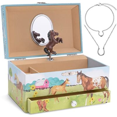 Jewelkeeper Caixa musical de cavalo e conjunto de joias para meninas 3 presentes de cavalo para meninas Jewelkeeper Caixa musical de cavalo e conjunto de joias para meninas 3 presentes de cavalo para meninas
