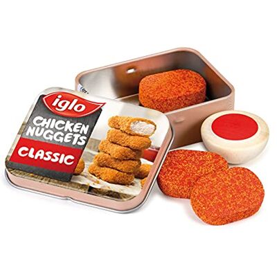 Erzi Wooden Play Food Chicken Nuggets Iglo with Ketchup in a Tin Erzi Wooden Play Food Chicken Nuggets Iglo with Ketchup in a Tin
