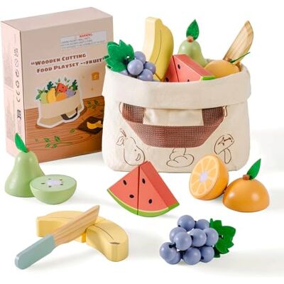 ROBOTIME Conjunto de cortar frutas de madeira para crianças de 3 anos ROBOTIME Conjunto de cortar frutas de madeira para crianças de 3 anos