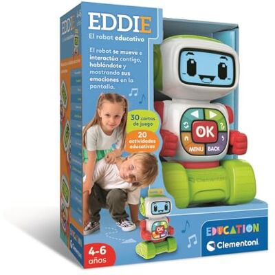 Clementoni Eddie Robot Educativo 30 cartões de dupla face 20 atividades educativas (letras, números, emoções, instrumentos, formas) com ecrã LCD, crianças dos 4 aos 6 anos – Clementoni Eddie Robot Educativo 30 cartões de dupla face 20 atividades educativas (letras, números, emoções, instrumentos, formas) com ecrã LCD, crianças dos 4 aos 6 anos –