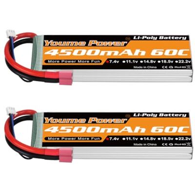 Youme Power Bateria LiPo 2S, baterias Lipo RC de 7,4 V 4500 mAh 60C com conector em T estilo Dean por RC Heli avião Quadcopter helicóptero multimotor passatempo peças de bricolage (2 embalagens) Youme Power Bateria LiPo 2S, baterias Lipo RC de 7,4 V 4500 mAh 60C com conector em T estilo Dean por RC Heli avião Quadcopter helicóptero multimotor passatempo peças de bricolage (2 embalagens)