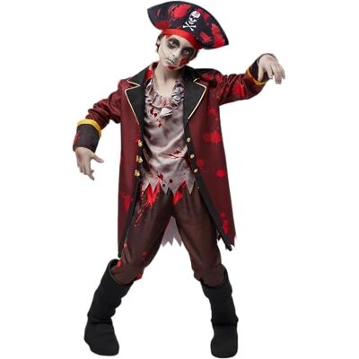 Spooktacular Creations Fantasia de zombi pirata para crianças assustador para o Halloween com chapéu, casaco, calças, parte superior e capas para botas tamanho S Spooktacular Creations Fantasia de zombi pirata para crianças assustador para o Halloween com chapéu, casaco, calças, parte superior e capas para botas tamanho S