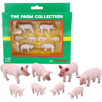 Toyland ® Pacote de 8 figuras de animais de porcos e leitões brancos grandes em escala 1:32 The Farm Collection Figuras de animais colecionáveis Toyland ® Pacote de 8 figuras de animais de porcos e leitões brancos grandes em escala 1:32 The Farm Collection Figuras de animais colecionáveis