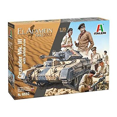 Italeri -6592 Crusader MK.II com British Crew El Alamein 1942-2022, escala 1:35, modelo kit, modelo de plástico para montar, modelismo, multicolor, Italeri -6592 Crusader MK.II com British Crew El Alamein 1942-2022, escala 1:35, modelo kit, modelo de plástico para montar, modelismo, multicolor,