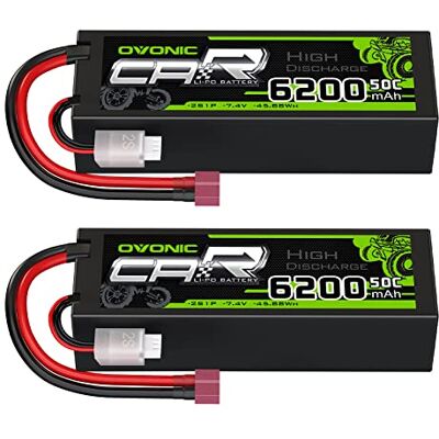 OVONIC 2s Bateria Lipo 6200mAh 50C 7.4V Estojo Rígido com Conector Dean Style T para RC Avião RC Helicóptero RC Carro RC Barco Hobby (2 Pacotes) OVONIC 2s Bateria Lipo 6200mAh 50C 7.4V Estojo Rígido com Conector Dean Style T para RC Avião RC Helicóptero RC Carro RC Barco Hobby (2 Pacotes)