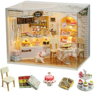 Cuteroom Casa de bonecas de madeira 3D kit DIY de artesanato em miniatura com móveis, cobertura antipoeira e acessórios estilo diário de bolos brinquedo educativo e criativo para crianças Cuteroom Casa de bonecas de madeira 3D kit DIY de artesanato em miniatura com móveis, cobertura antipoeira e acessórios estilo diário de bolos brinquedo educativo e criativo para crianças