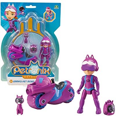 Giochi Preziosi Petronix Defender Emma e Kitt, 10, missão com motocicleta e mochila removível brinquedo, figura de ação de 7 cm, super-herói transformável para crianças a partir de 3 anos Giochi Preziosi Petronix Defender Emma e Kitt, 10, missão com motocicleta e mochila removível brinquedo, figura de ação de 7 cm, super-herói transformável para crianças a partir de 3 anos