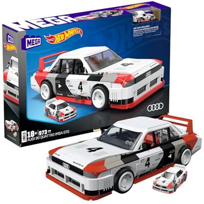 Mega Bloks Mega Hot Wheels Audi 90 Quattro ISMA GTO Carro de brinquedo de 973 blocos de construção, inclui veículo Die-Cast, + 18 anos (Mattel ) Mega Bloks Mega Hot Wheels Audi 90 Quattro ISMA GTO Carro de brinquedo de 973 blocos de construção, inclui veículo Die-Cast, + 18 anos (Mattel )