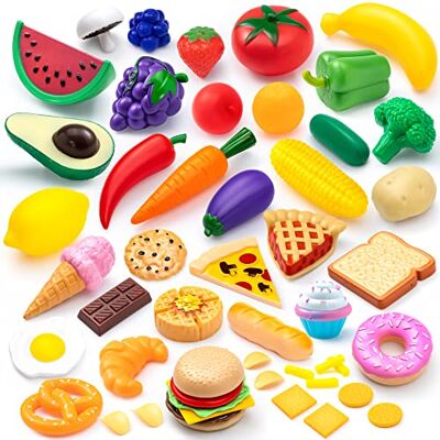 JOYIN 50 peças de brinquedos de plástico para crianças, comida falsa, conjunto de cozinha de simulação, brinquedos de desenvolvimento imaginativo para crianças pequenas, presentes de aniversário de JOYIN 50 peças de brinquedos de plástico para crianças, comida falsa, conjunto de cozinha de simulação, brinquedos de desenvolvimento imaginativo para crianças pequenas, presentes de aniversário de