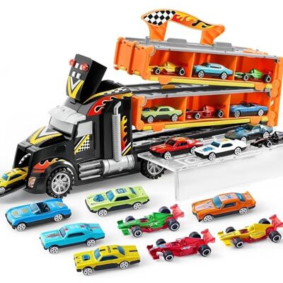 JOYIN Camiões brinquedo para crianças, 12 veículos de brinquedo de metal fundido a pressão com 2 lançadores, brinquedo dobrável Street Racer com luzes e som, presente para crianças de 3 anos a partir JOYIN Camiões brinquedo para crianças, 12 veículos de brinquedo de metal fundido a pressão com 2 lançadores, brinquedo dobrável Street Racer com luzes e som, presente para crianças de 3 anos a partir
