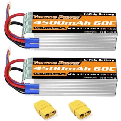 Youme Power Youme 6S Lipo Battery, 22,2 V 4500 mAh Lipo Battery 60C com EC5 e XT90 Plug para X Class Drone Racing 70 mm 8 mm 90 mm EDF RC Quadcopter avião helicóptero carro camião barco passatempo (2 pinos embalagens) Youme Power Youme 6S Lipo Battery, 22,2 V 4500 mAh Lipo Battery 60C com EC5 e XT90 Plug para X Class Drone Racing 70 mm 8 mm 90 mm EDF RC Quadcopter avião helicóptero carro camião barco passatempo (2 pinos embalagens)