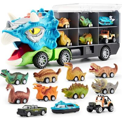 JOYIN 13 Peças Conjunto de Dinossauros Triceratops, com 12 Dinossauros Retráteis, 1 Caminhão de Transporte de Dinossauros com Luzes Musicais, 1 Helicóptero, Brinquedo para Crianças JOYIN 13 Peças Conjunto de Dinossauros Triceratops, com 12 Dinossauros Retráteis, 1 Caminhão de Transporte de Dinossauros com Luzes Musicais, 1 Helicóptero, Brinquedo para Crianças