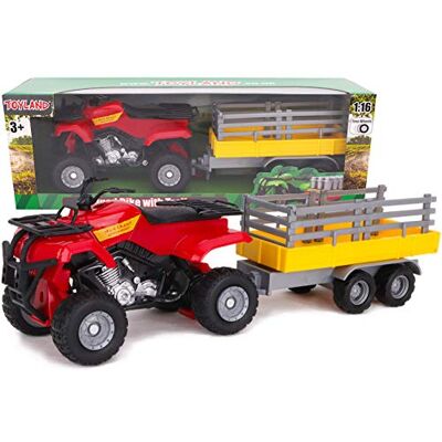 Toyland ® Farm Quad & Trailer Playset Escala 1:16 Ação de roda livre Boys Farm Toys (vermelho) Toyland ® Farm Quad & Trailer Playset Escala 1:16 Ação de roda livre Boys Farm Toys (vermelho)